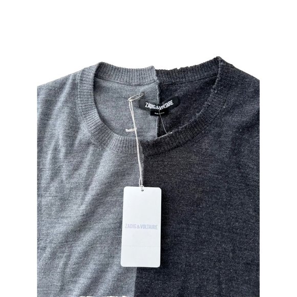 Zadig & Voltaire Jeremy Colorblock Grey Wool Sweater ( XL ) - Picture 6 of 9